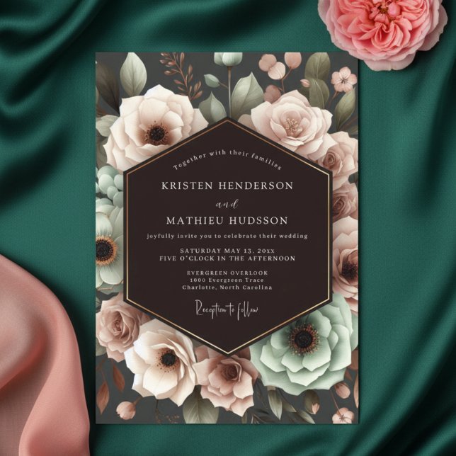 Invitation Mariage Romantique Floral Prune Profond (Créateur téléchargé)