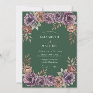 Invitation Mariage Romantique Floral Prune Profond