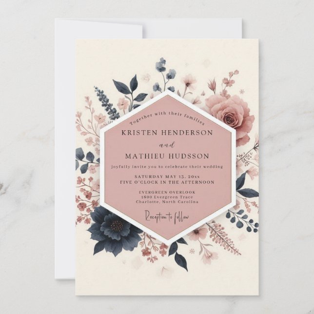 Invitation Mariage Romantique Floral Rose (Devant)