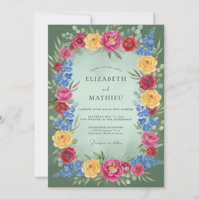 Invitation Mariage romantique floral rose jaune (Devant)