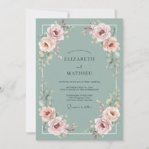 Invitation Mariage Romantique Floral Rose Sage