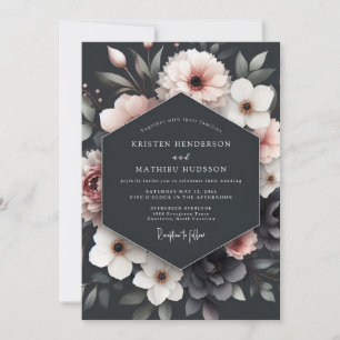 Invitation Mariage Romantique Floral Rouge Charbon