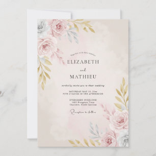 Invitation Mariage Romantique Floral Rouge Clair