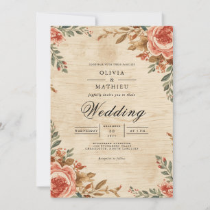 Invitation Mariage romantique Floral Rustic