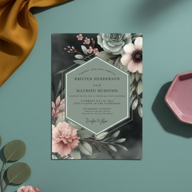 Invitation Mariage Romantique Floral Sage Humeur (Créateur téléchargé)