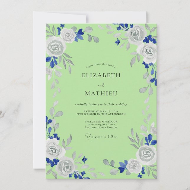 Invitation Mariage Romantique Floral Vert Citron (Devant)