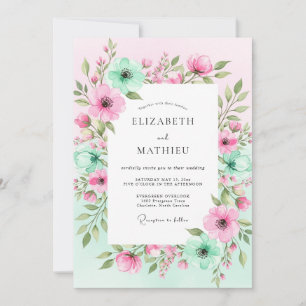 Invitation Mariage romantique floral vert menthe