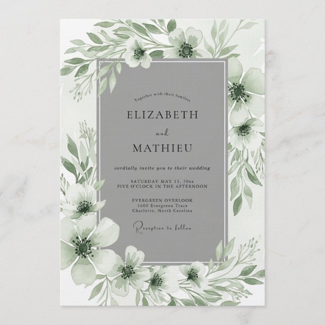Invitation Mariage Romantique Floral Vert Sauge (Devant)