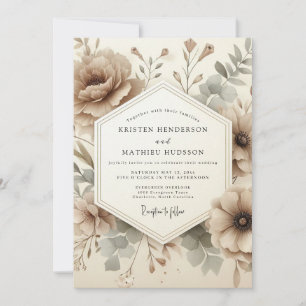 Invitation Mariage Romantique Floral Vintage Brun