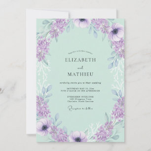 Invitation Mariage Romantique Floral Violet Menthe
