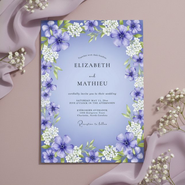 Invitation Mariage Romantique Floral Violet Painterly (Créateur téléchargé)