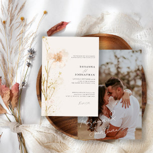 Invitation Mariage Romantique Gold & Blush Pressé Fleurs
