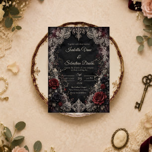 Invitation Mariage Romantique Gothique en Dentelle