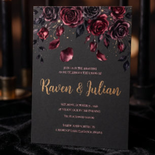 Invitation Mariage Romantique Gothique Floral Bourgogne en Ca