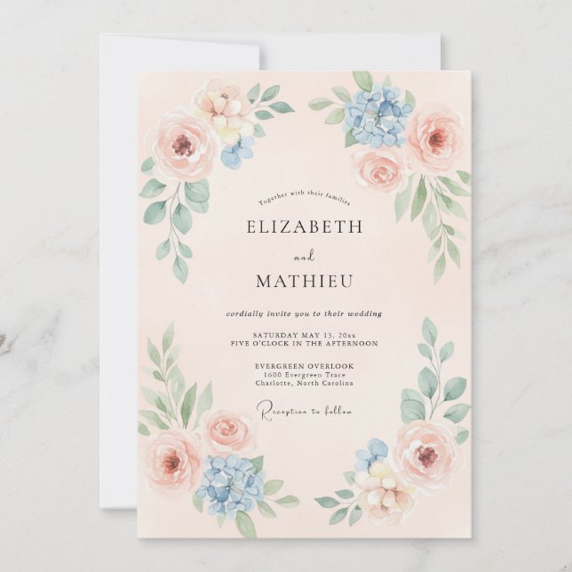 Invitation Mariage Romantique Gracieux aux Pêches (Devant)