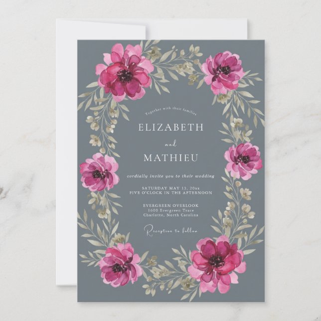 Invitation Mariage Romantique Gris Ardoise Maussade (Devant)