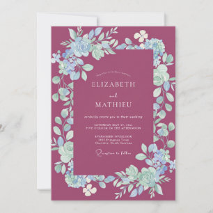 Invitation Mariage Romantique Guirlande Florale Mauve