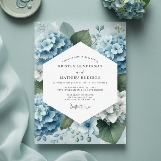 Invitation Mariage Romantique Hydrangea Bleu Poussiéreux (Créateur téléchargé)