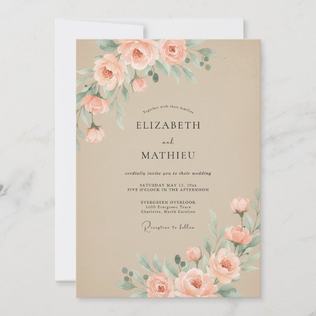 Invitation Mariage Romantique Intemporel Champagne (Devant)