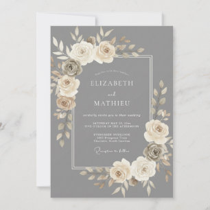 Invitation Mariage Romantique Intemporel Gris Ardoise