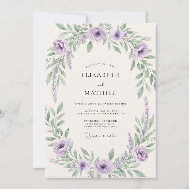 Invitation Mariage Romantique Lavande Aérien (Devant)