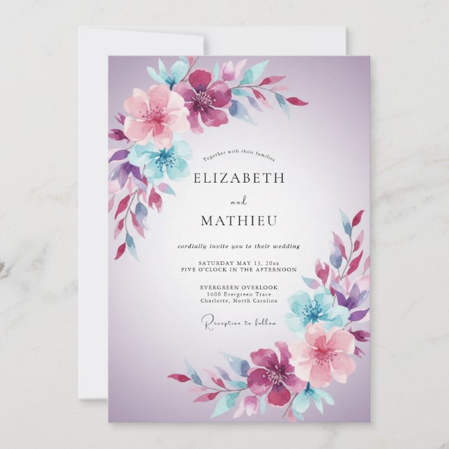 Invitation Mariage Romantique Lavande Brillante (Devant)