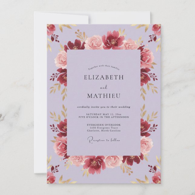 Invitation Mariage Romantique Lavande Luxuriant (Devant)