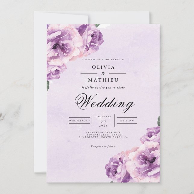 Invitation Mariage romantique Lavender Blossom (Devant)