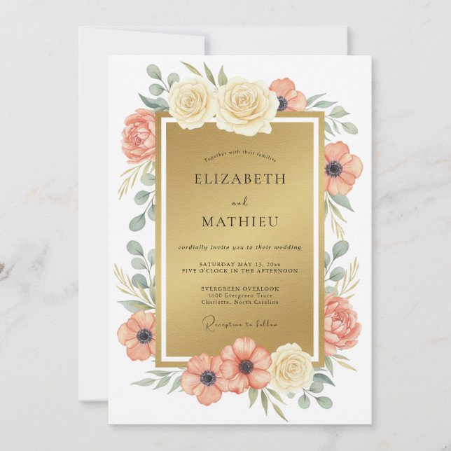 Invitation Mariage Romantique Luxe Or (Devant)