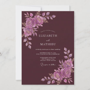 Invitation Mariage romantique luxueux en bordeaux