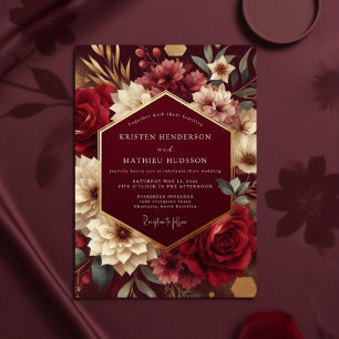 Invitation Mariage romantique luxuriant de botanique de Bourg
