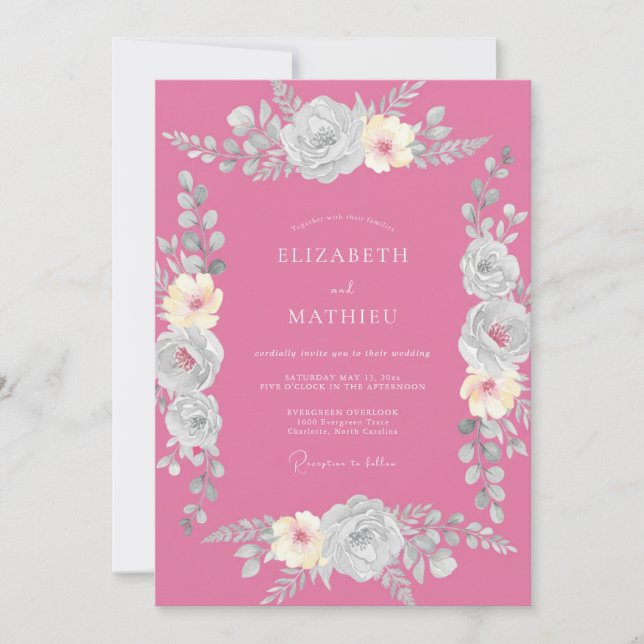 Invitation Mariage Romantique Magenta Poli (Devant)