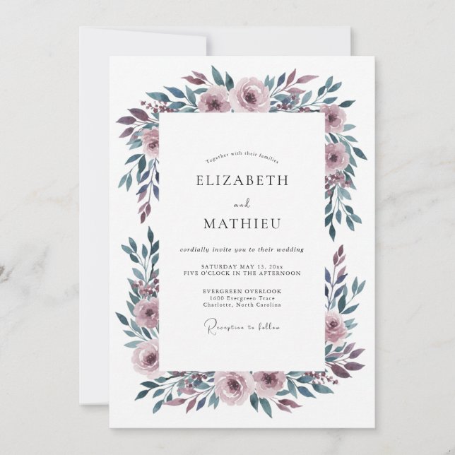 Invitation Mariage Romantique Mauve et Sombre (Devant)