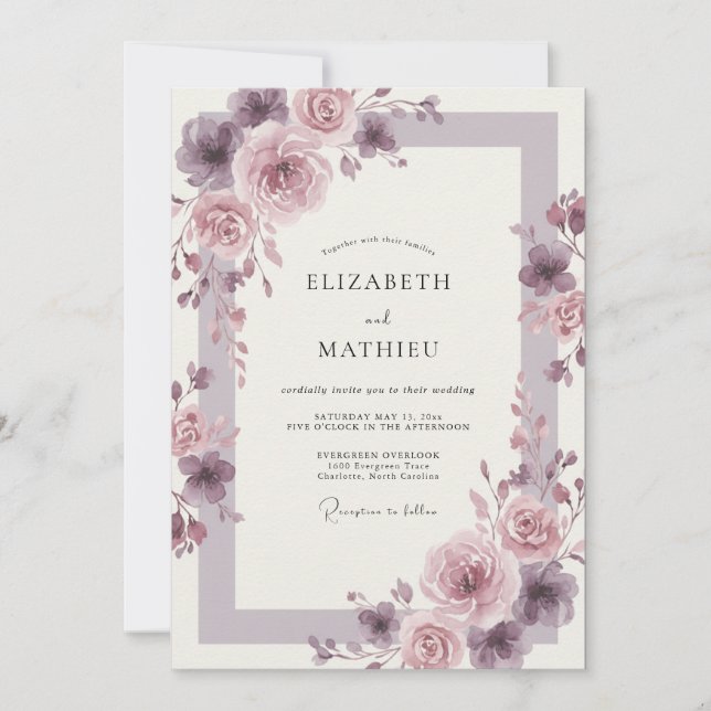 Invitation Mariage Romantique Mauve Poli (Devant)