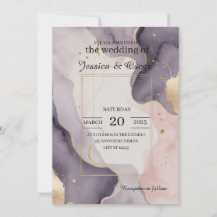 Invitation Mariage romantique moderne aquarelle doré