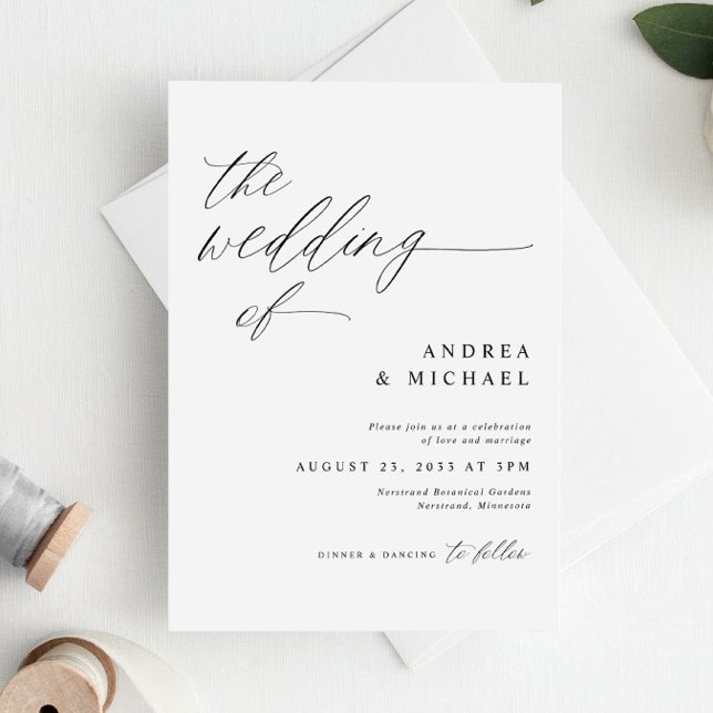 Invitation Mariage romantique moderne blanc et noir (Elegant Romantic Modern Simple Black & White Wedding Invitations)