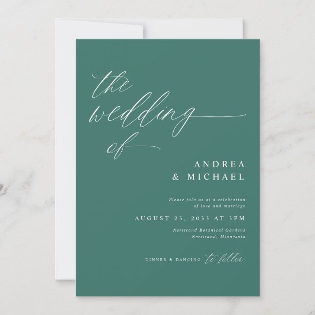 Invitation Mariage Romantique Moderne Émeraude Vert (Devant)
