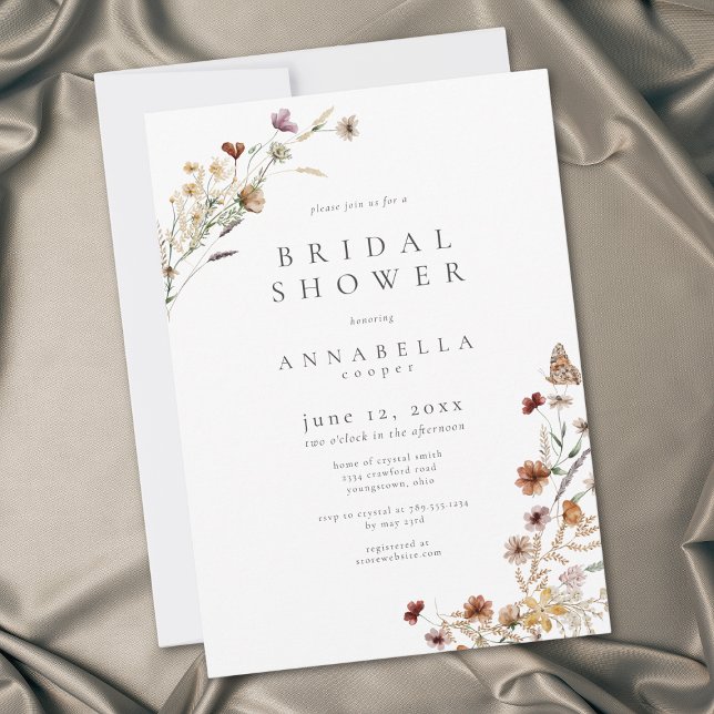 Invitation Mariage Romantique Moderne Fleur de Fauvette (Modern Romantic Neutral Wildflower Bridal Shower Invitation)