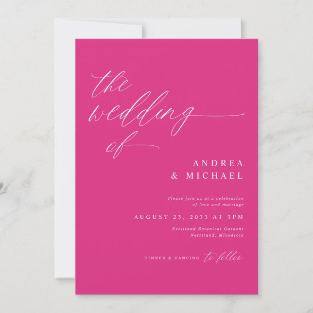 Invitation Mariage romantique moderne Magenta rose chaud rose (Devant)