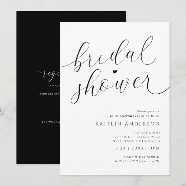 Invitation Mariage Romantique Moderne Noir et Blanc (Devant / Derrière)