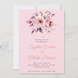 Invitation Mariage Romantique Moderne Roses Roses Pâles Fête 