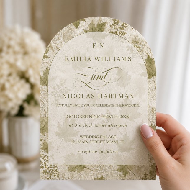 Invitation Mariage romantique Monogramme Sage Ivoire (Créateur téléchargé)