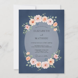 Invitation Mariage Romantique Navy Blush Blossom