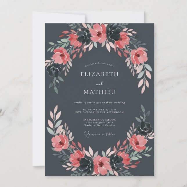Invitation Mariage Romantique Nocturne Gris Ardoise (Devant)