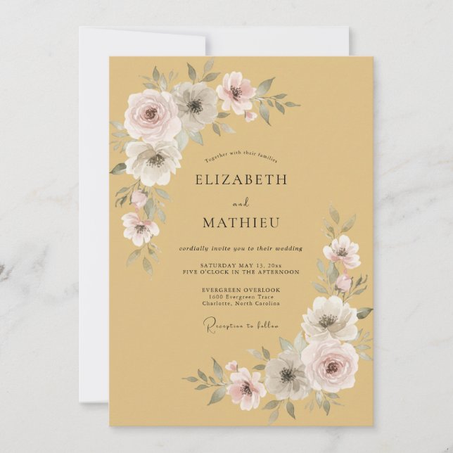 Invitation Mariage Romantique Ochre Soft Blossom (Devant)