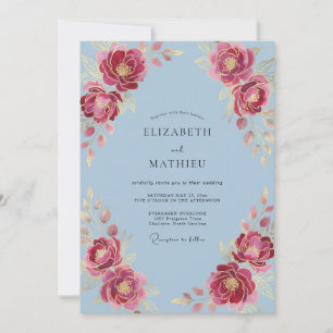 Invitation Mariage Romantique Opulent Bleu Ciel