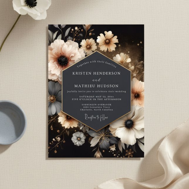 Invitation Mariage Romantique Opulent Floral Charbon (Créateur téléchargé)