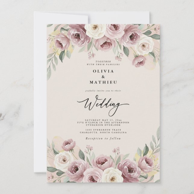 Invitation Mariage Romantique Painterly Rose Pâle (Devant)