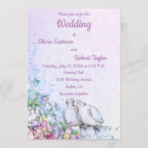 Invitation Mariage romantique personnalisé colombes blanches