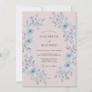 Invitation Mariage Romantique Pivoine Bleu Poussiéreux